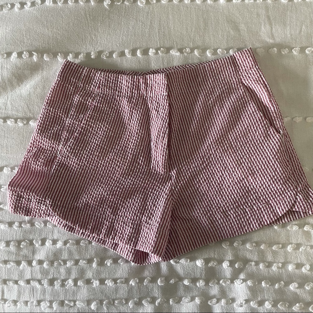 Maroon and white striped shorts